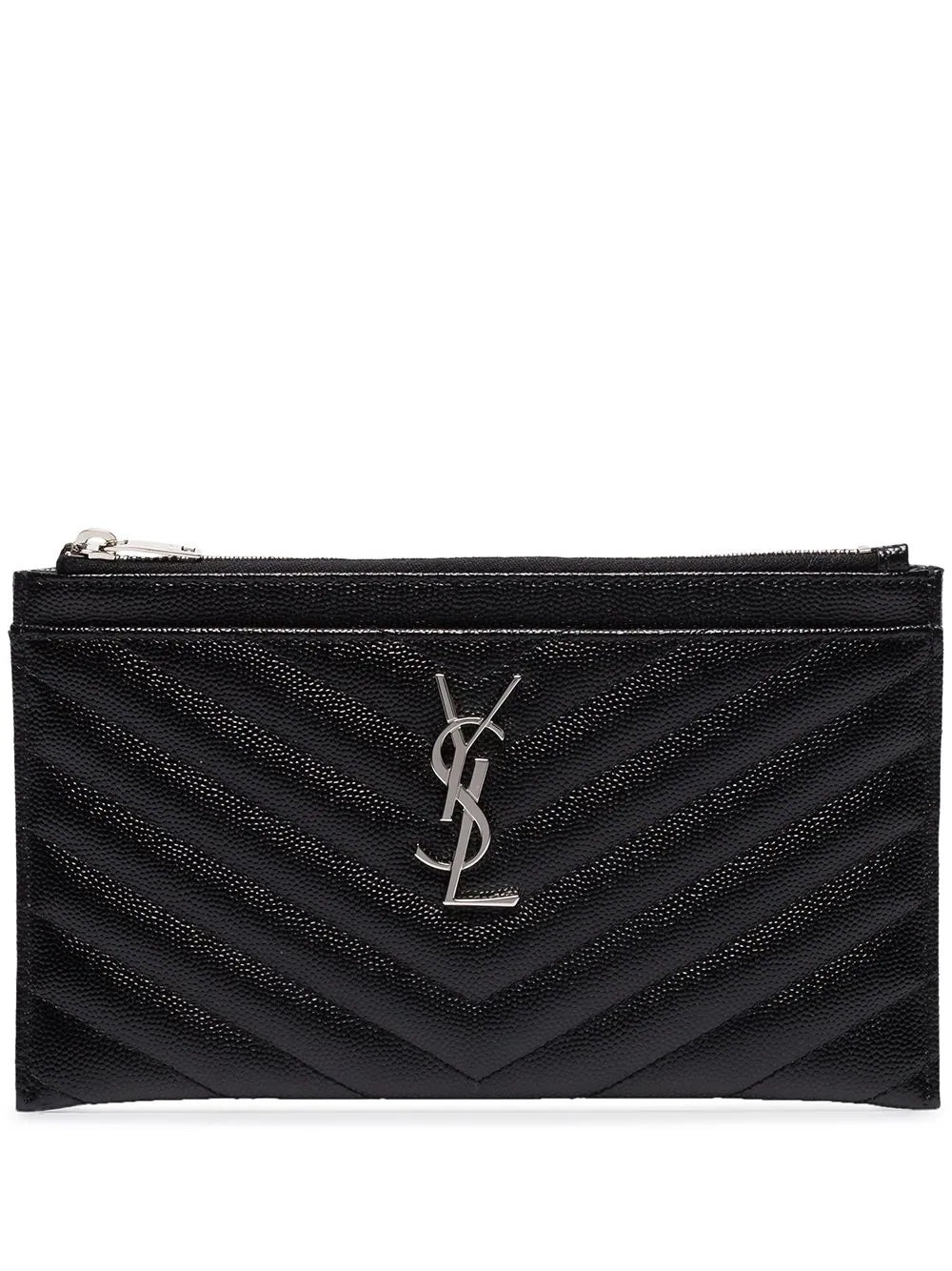 YSL MONOGRAM CHEVRON QUILTED LEATHER POUCH CLUTCH BAG
