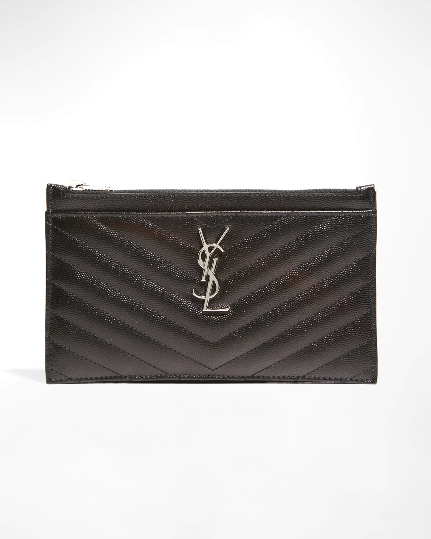 YSL MONOGRAM CHEVRON QUILTED LEATHER POUCH CLUTCH BAG