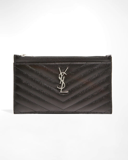 YSL MONOGRAM CHEVRON QUILTED LEATHER POUCH CLUTCH BAG