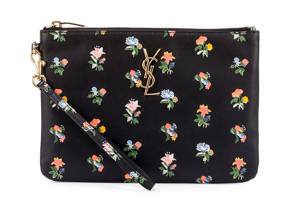 YVES SAINT LAURENT MONOGRAM PRAIRIE FLOWER WRISTLET CLUTCH