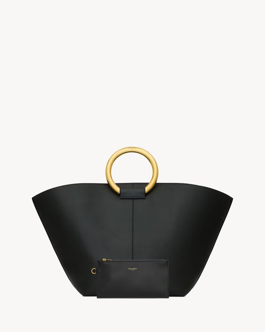 YSL SMOOTH CALFSKIN LEATHER MAXI TRAPEZOID TOTE BAG