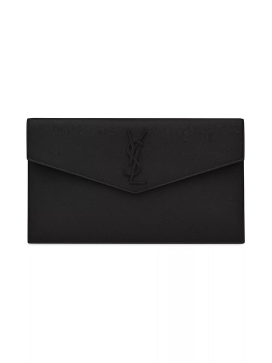 YSL GRAIN DE POUDRE EMBOSSED LEATHER UPTOWN CLUTCH BAG