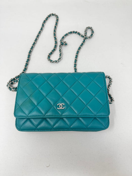 Chanel Turquoise Quilted Lambskin Leather Classic WOC Clutch Bag B20-73