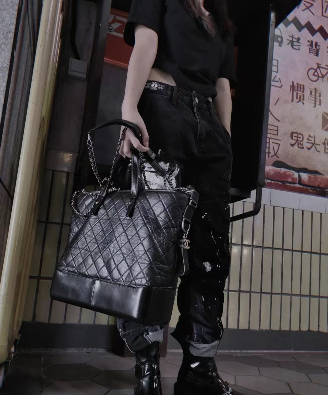 Preloved Chanel Gabrielle Tote Large 34x31cm Black 12449