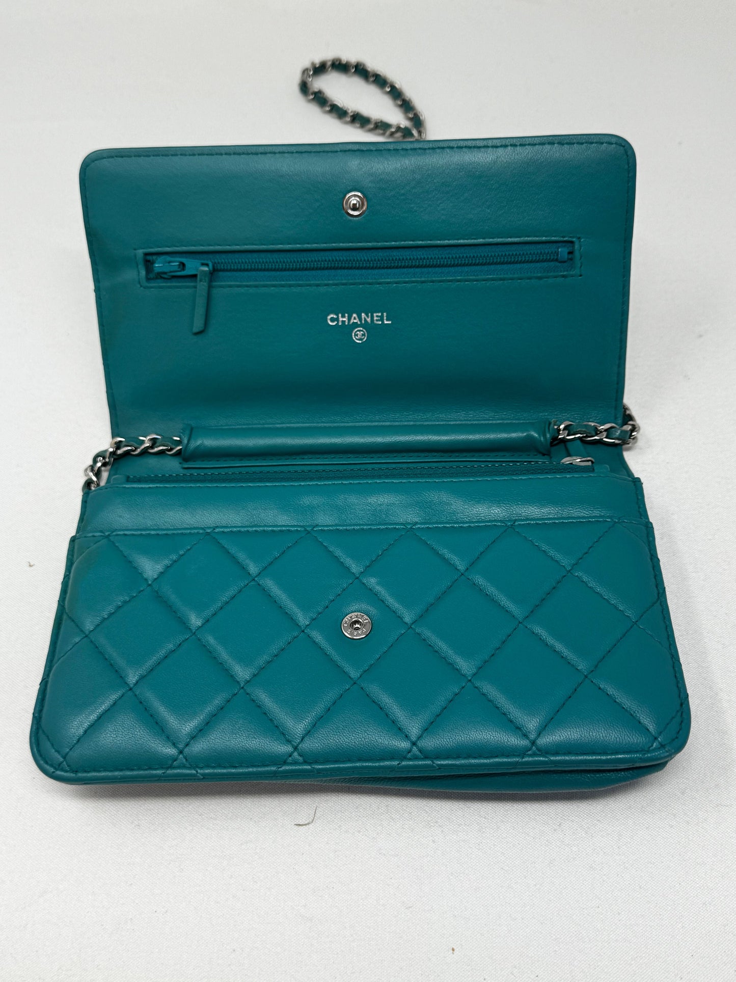 Chanel Turquoise Quilted Lambskin Leather Classic WOC Clutch Bag B20-73