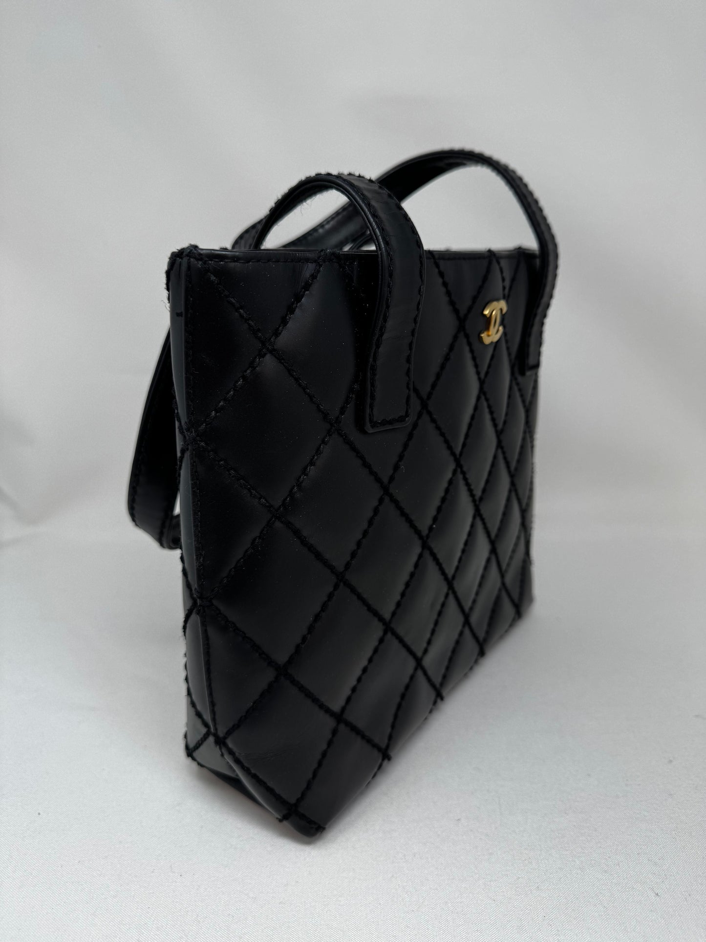 CHANEL Calfskin Quilted Small Surpique Stitch Tote Black B20-72