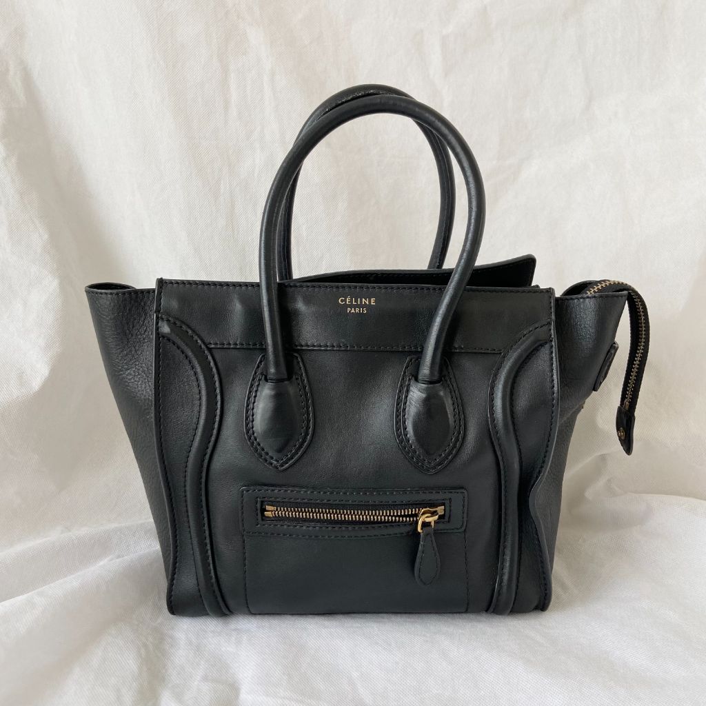 Celine black luggage micro tote bag