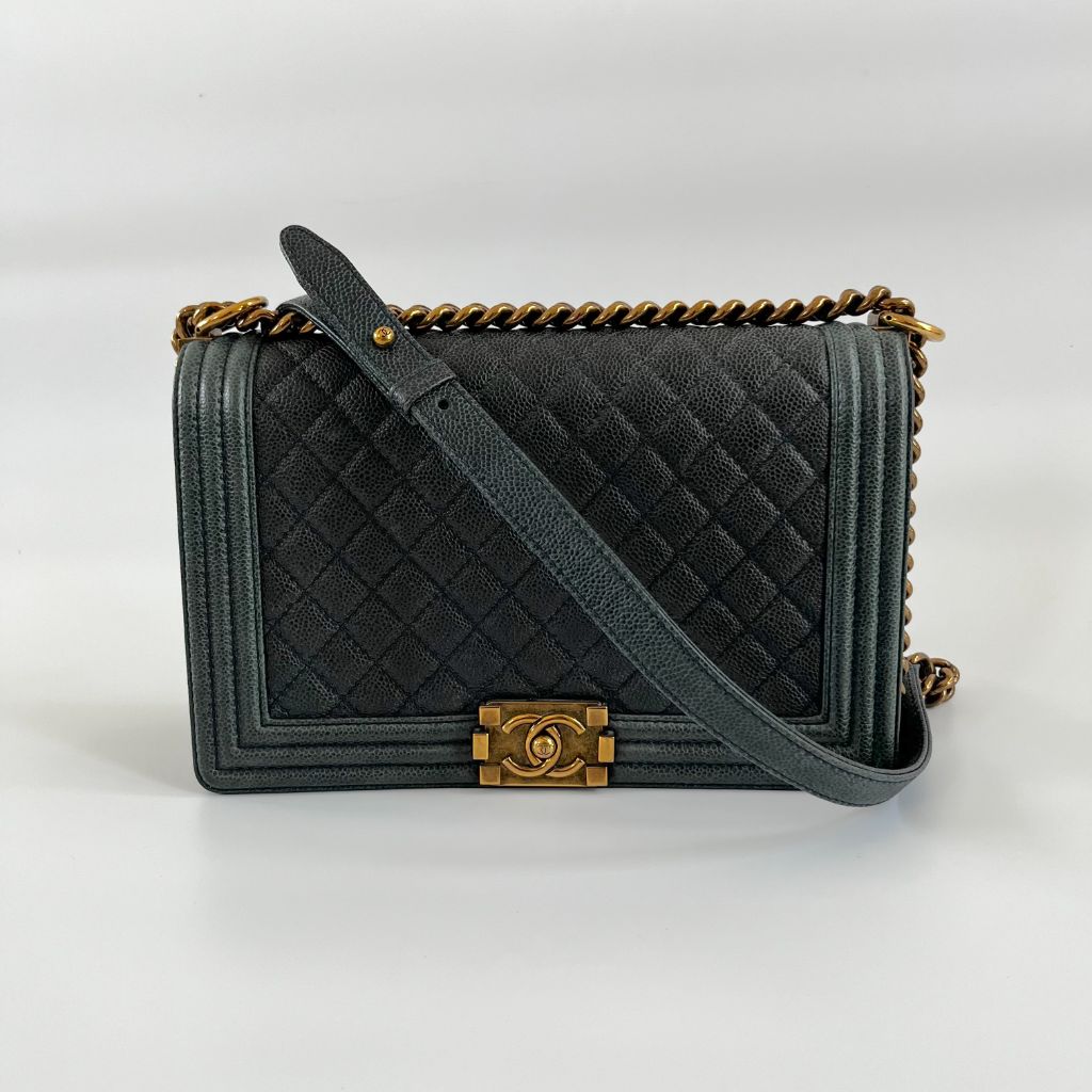 Chanel Black Caviar Leather Medium Quilted Le Boy Bag