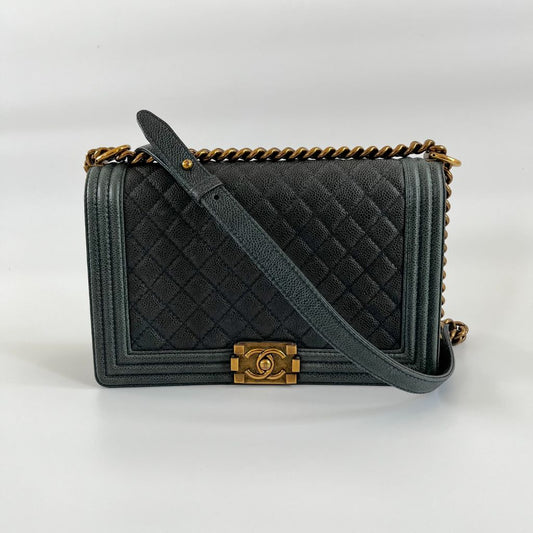 Chanel Black Caviar Leather Medium Quilted Le Boy Bag
