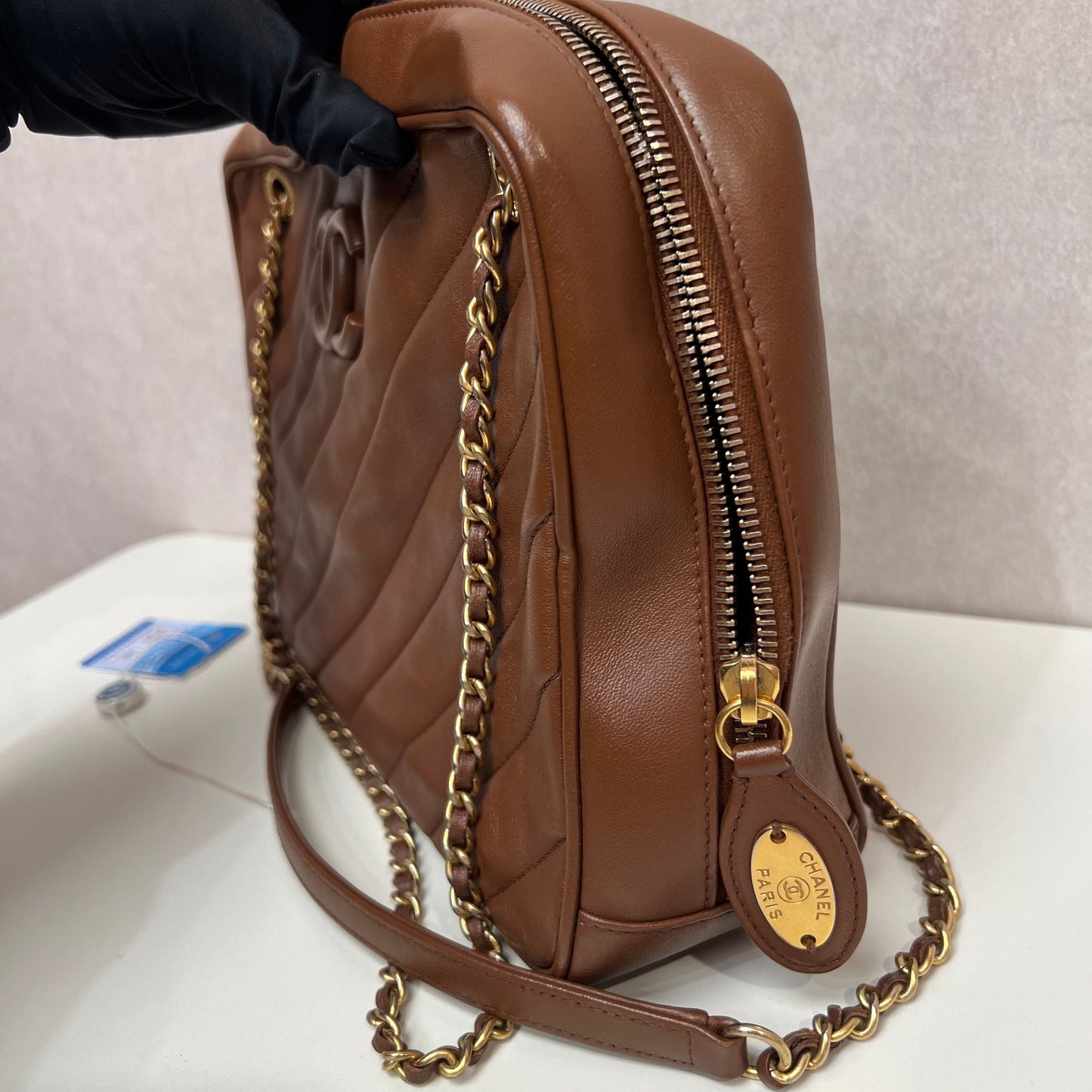 Chanel Brown Diagonal Quilted Leather CC Covered Signature Flap Bag Chanel 3350