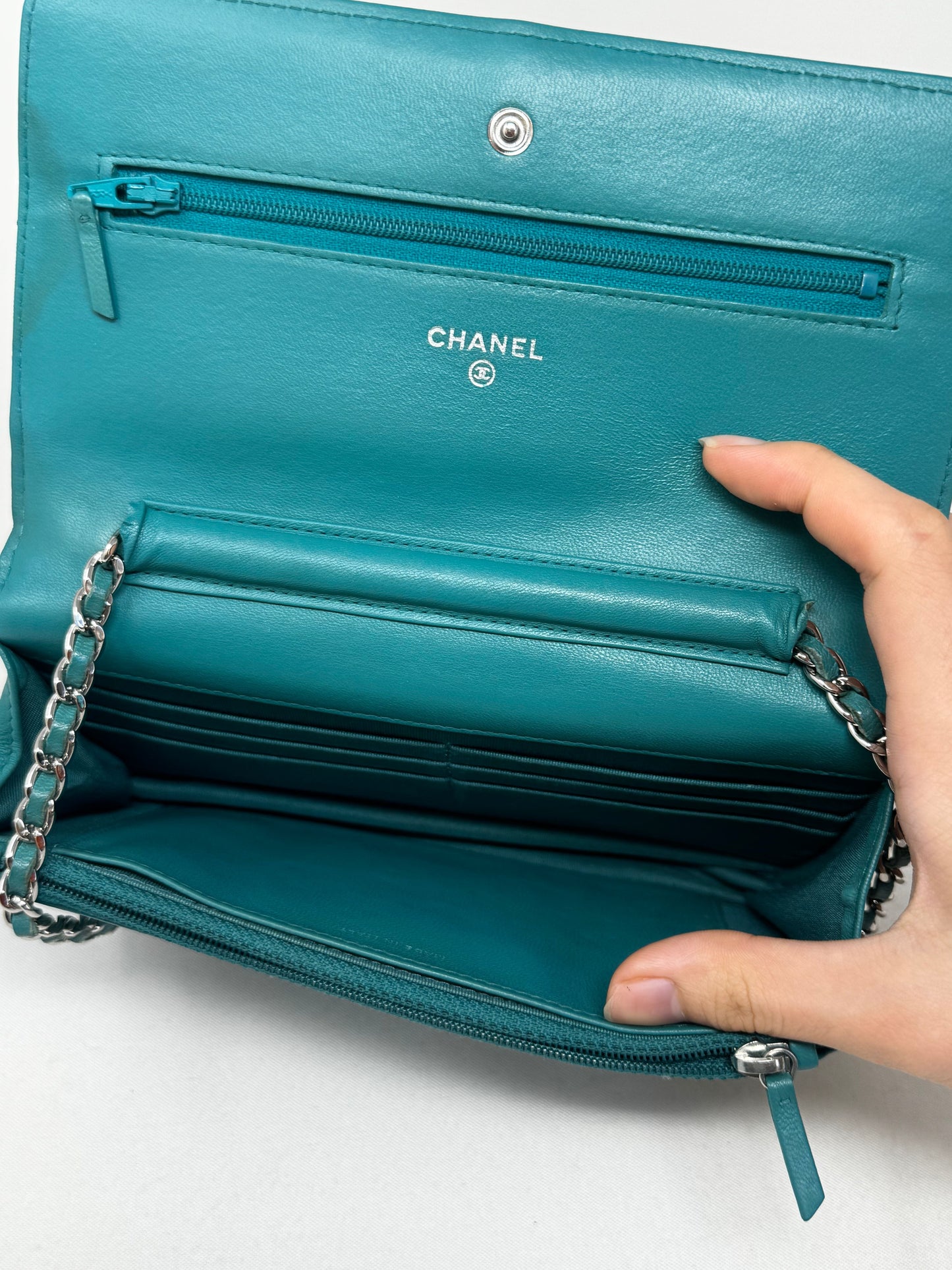 Chanel Turquoise Quilted Lambskin Leather Classic WOC Clutch Bag B20-73