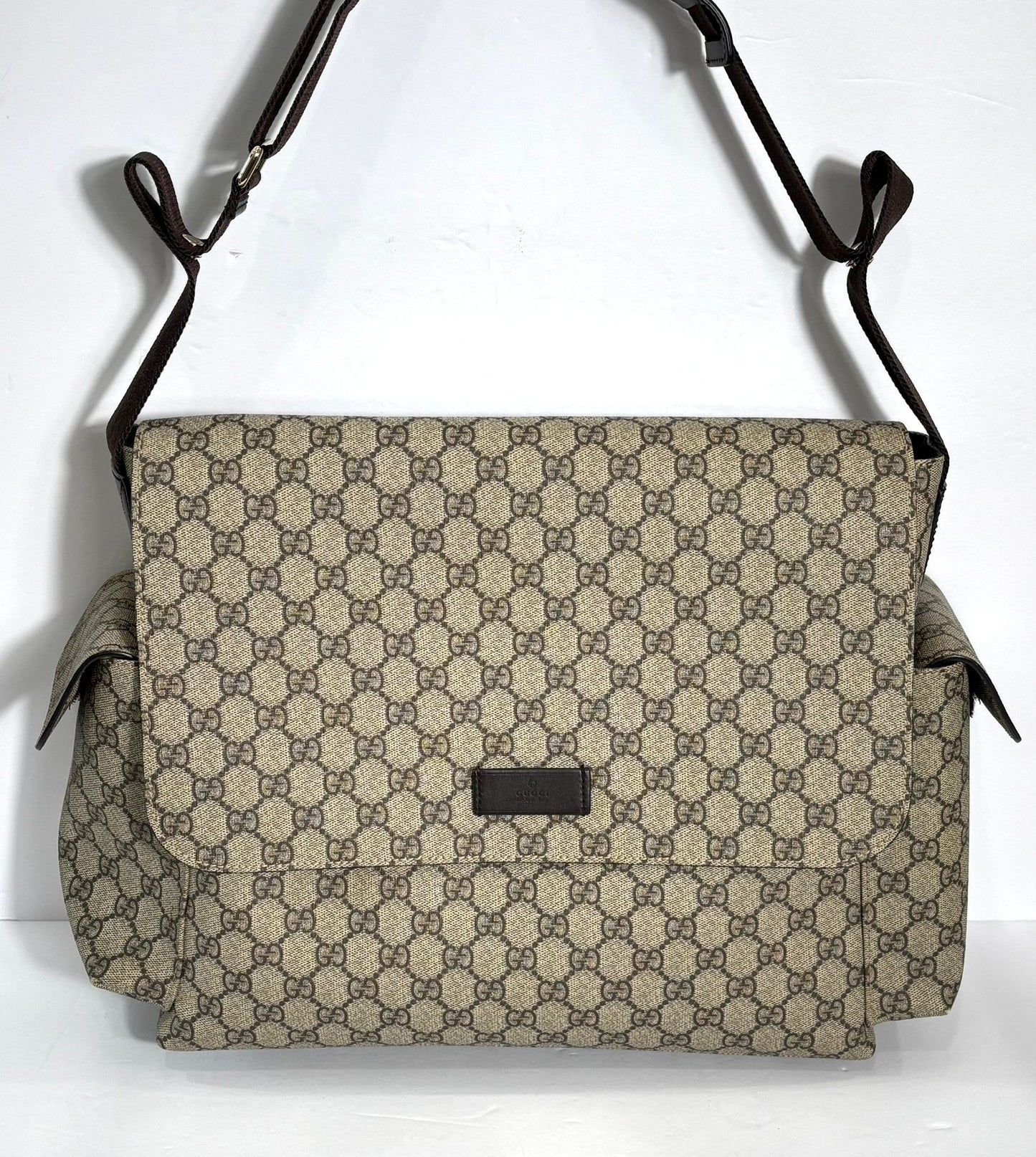 GUCCI BEIGE/BROWN GG SUPREME CANVAS PLUS DIAPER BAG