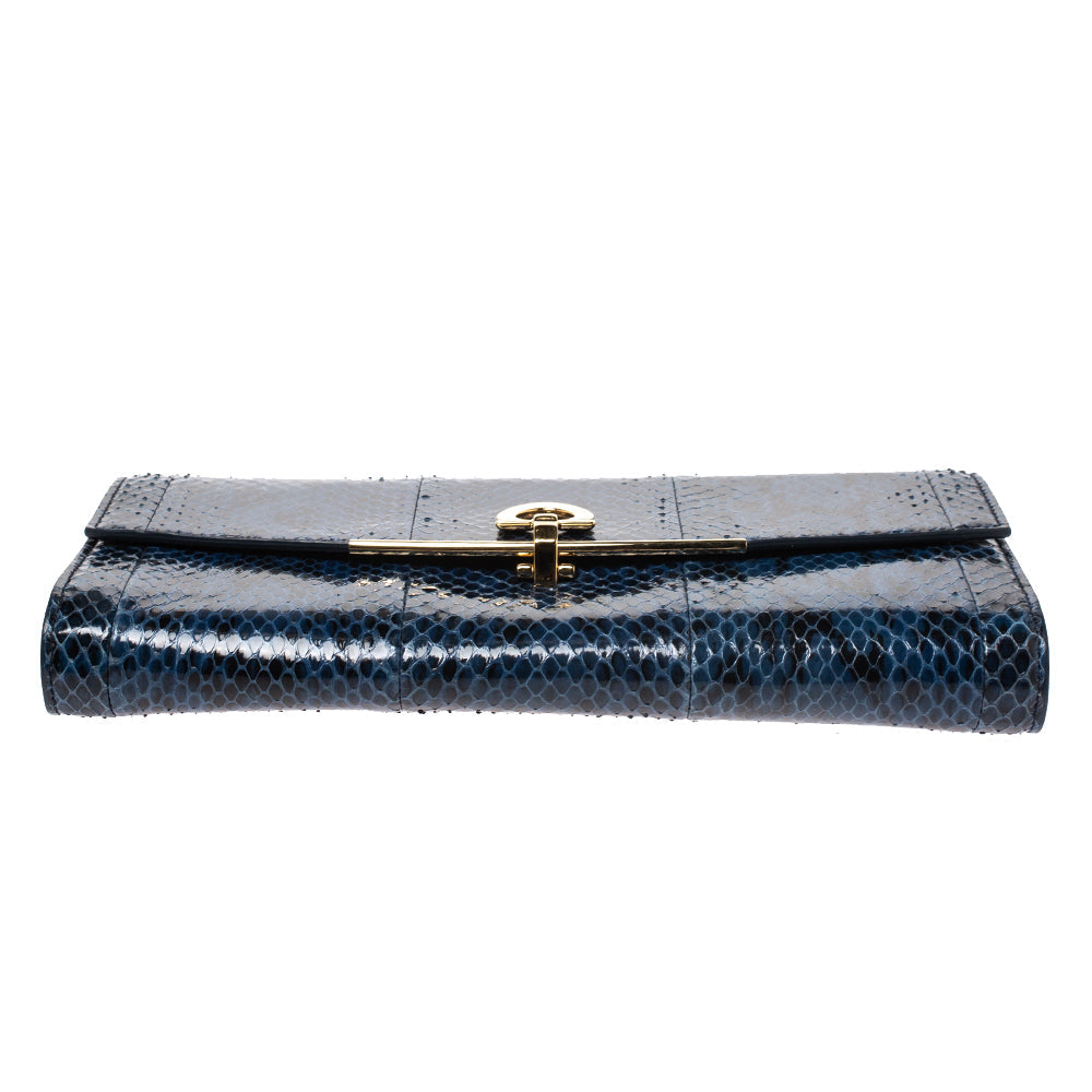 SALVATORE FERRAGAMO GANCINI BLUE PYTHON CLUTCH