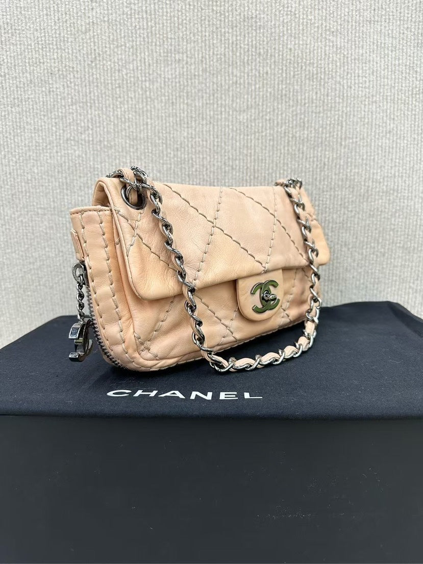 Chanel Beige Quilted Leather Chain Shoulder Bag Small