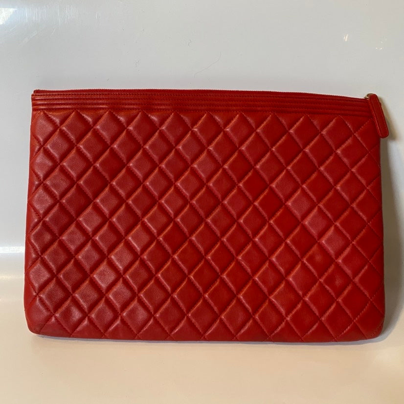 Chanel Quilted Red Leather Clutch Purse