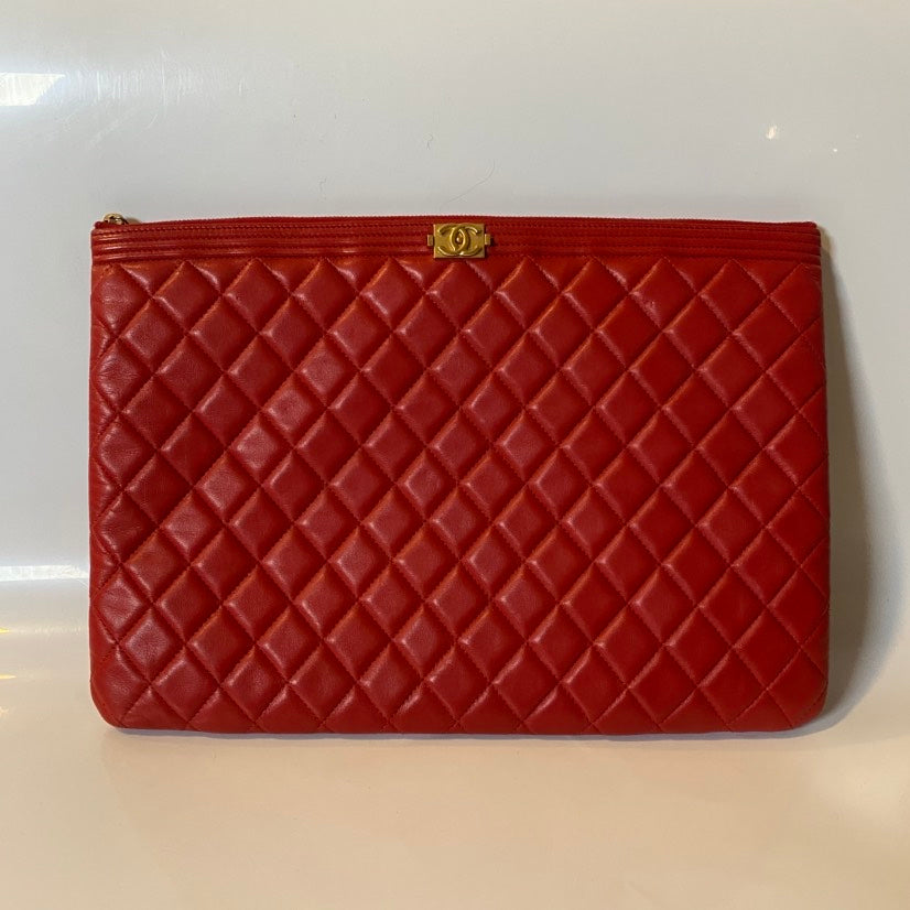 Chanel Quilted Red Leather Clutch Purse