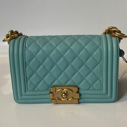 Chanel Boy Bag Mint Blue Quilted Leather Crossbody