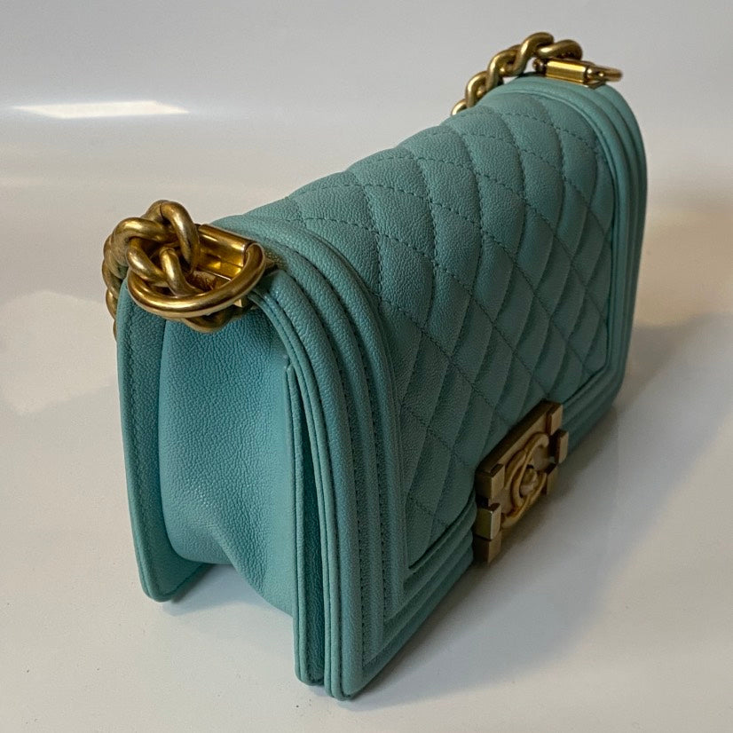 Chanel Boy Bag Mint Blue Quilted Leather Crossbody