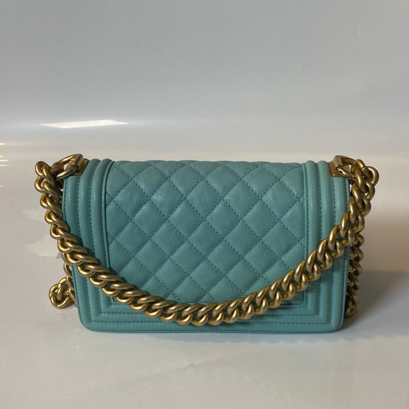 Chanel Boy Bag Mint Blue Quilted Leather Crossbody