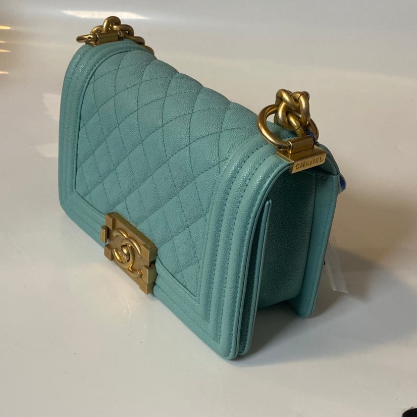 Chanel Boy Bag Mint Blue Quilted Leather Crossbody