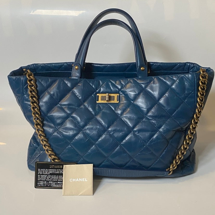 Chanel Blue Quilted Leather Tote Bag