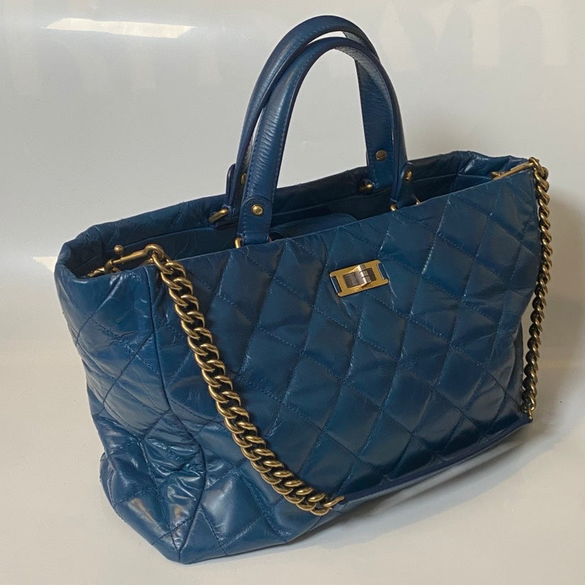 Chanel Blue Quilted Leather Tote Bag