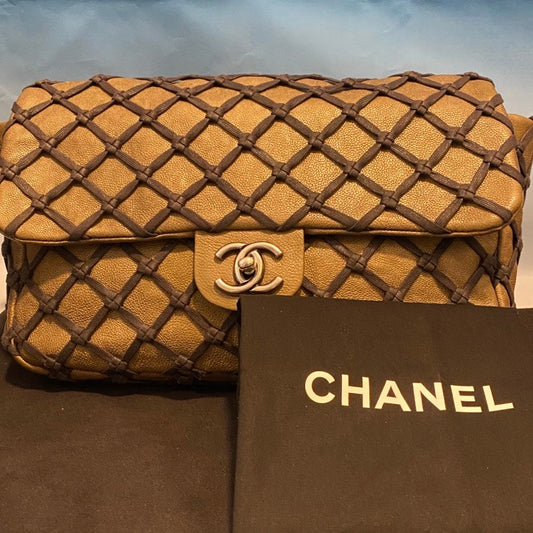 Chanel Quilted Satin Brown Clutch Bag