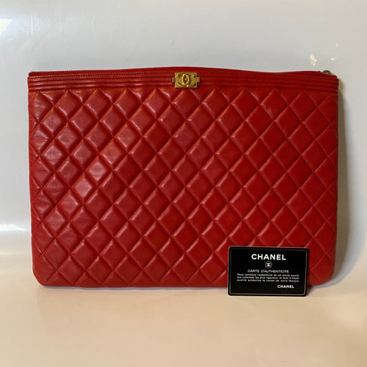 Chanel Quilted Burgundy Leather Clutch Bag