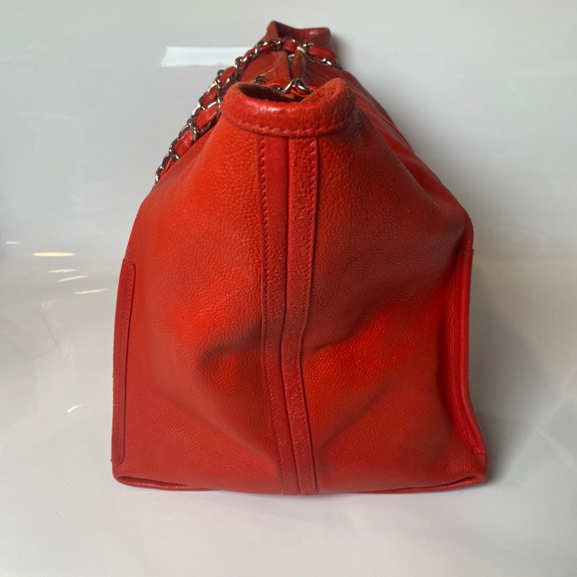 Preloved Chanel GST Red Caviar Leather Tote Bag with Pouch