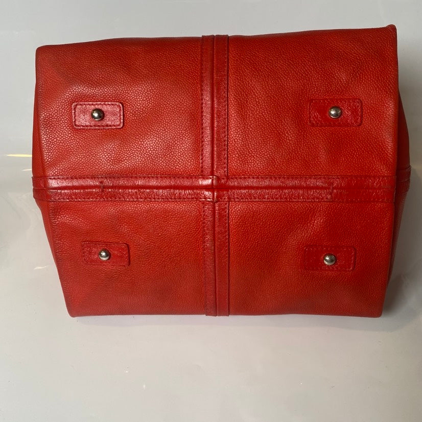 Preloved Chanel GST Red Caviar Leather Tote Bag with Pouch