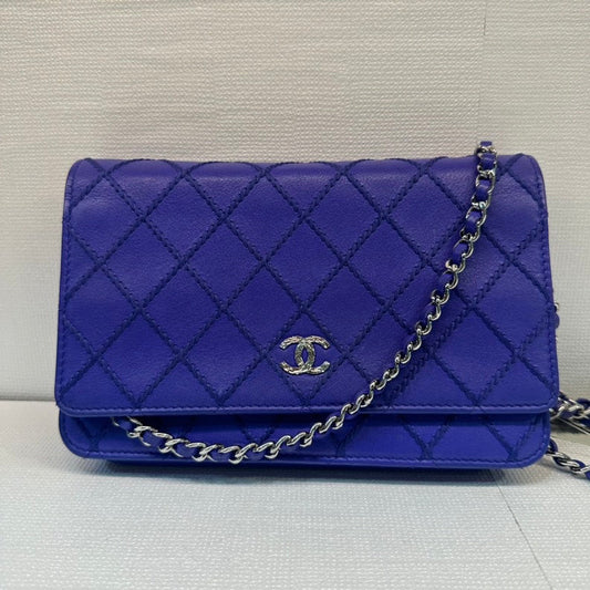 Chanel Calfskin Wallet On Chain Purple Quilted Leather Chain Strap