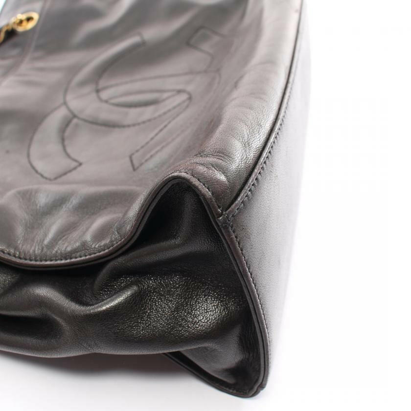 Chanel Coco Mark Chain Shoulder Tote Bag Lambskin Black Gold Hardware