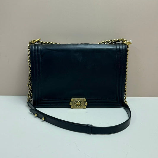 Chanel Boy Lambskin Flap Bag Large Black Gold-Tone Hardware