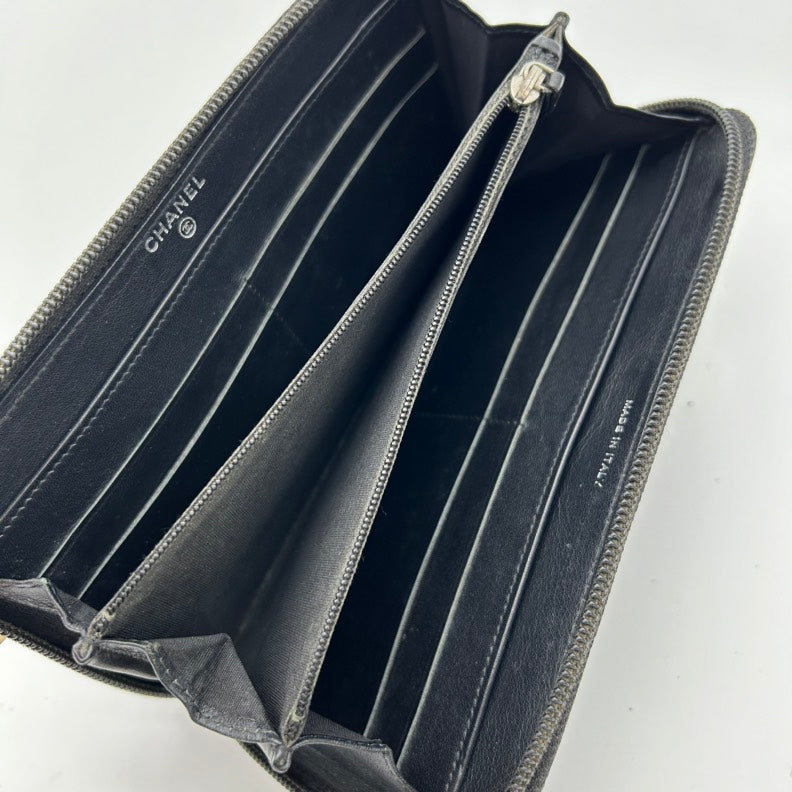 Chanel Black Leather Zip Around Clutch Wallet