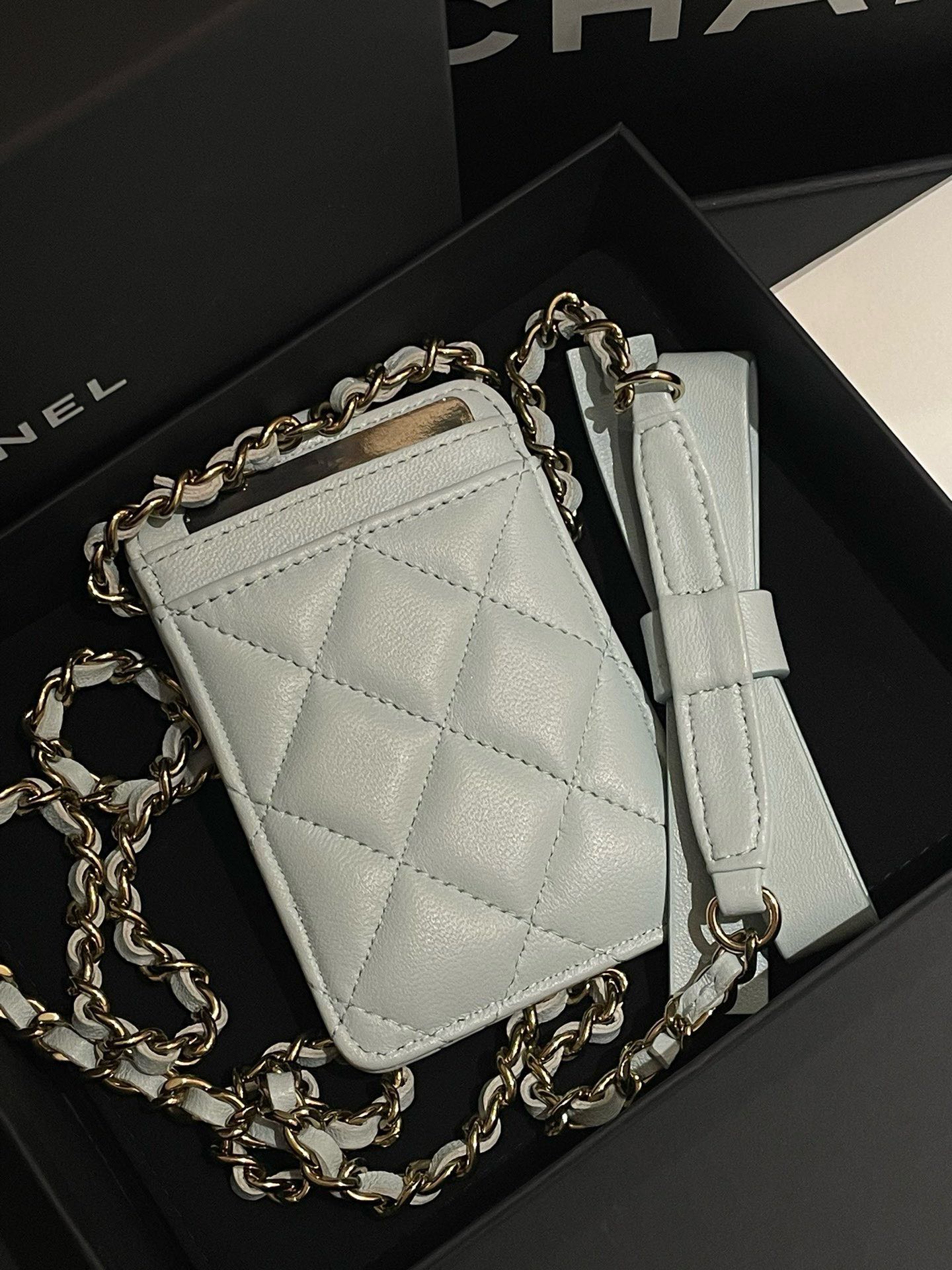 Chanel 99% New Quilted Card Holder with Chain, White Leather, 2021