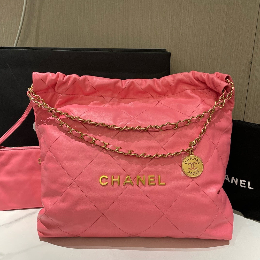 Chanel 22 Bag Small Pink Leather Shoulder Bag Microchip #11526