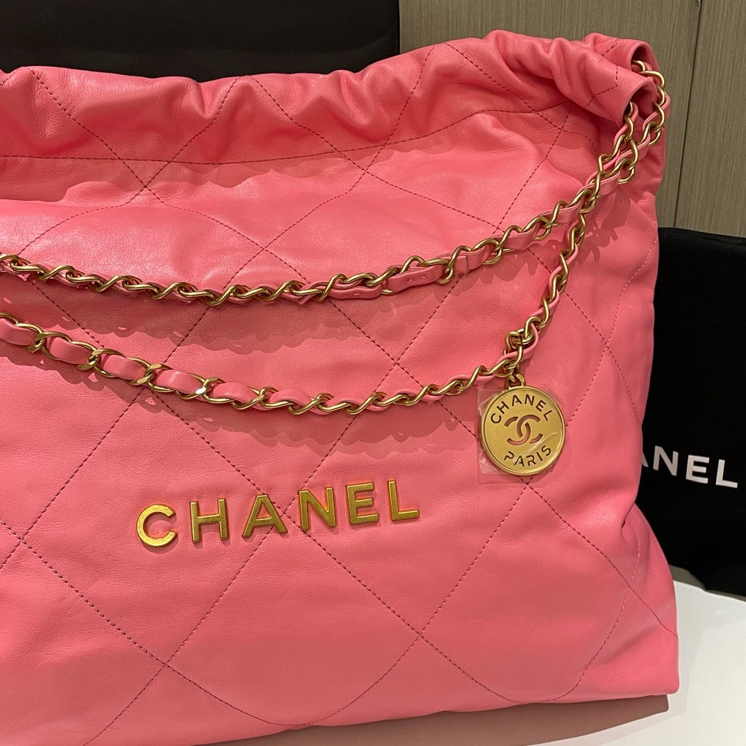 Chanel 22 Bag Small Pink Leather Shoulder Bag Microchip #11526