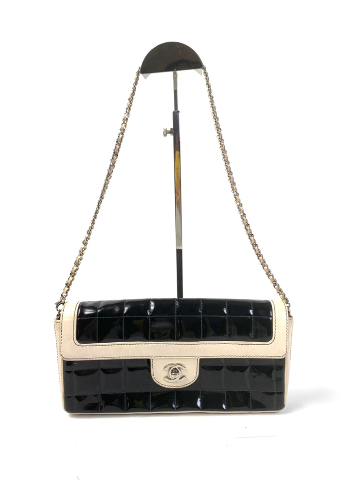 Chanel Black Patent Leather Gold Chain Flap Shoulder Bag