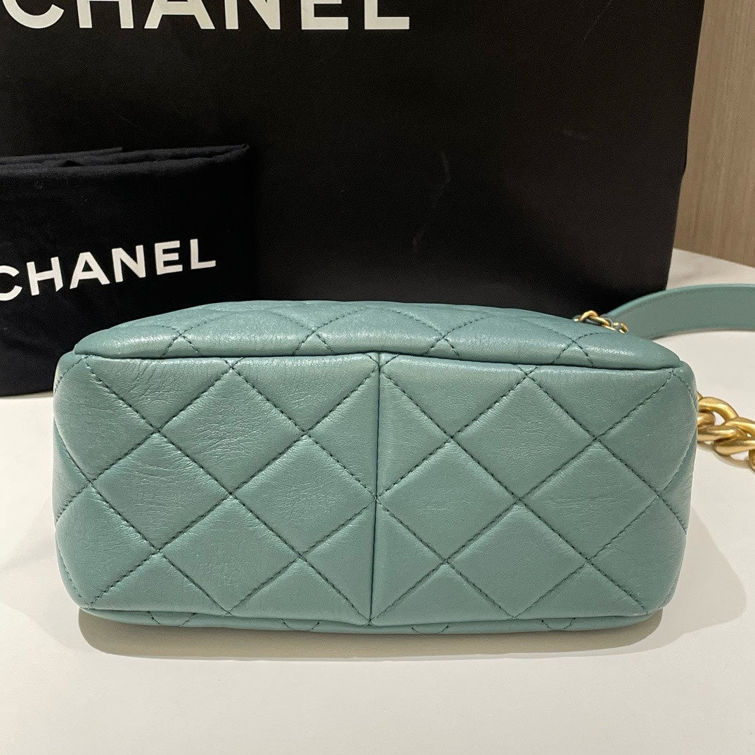 Chanel 22p Hobo Bag Mint Green Quilted Leather Medium Size Gold Chain Strap