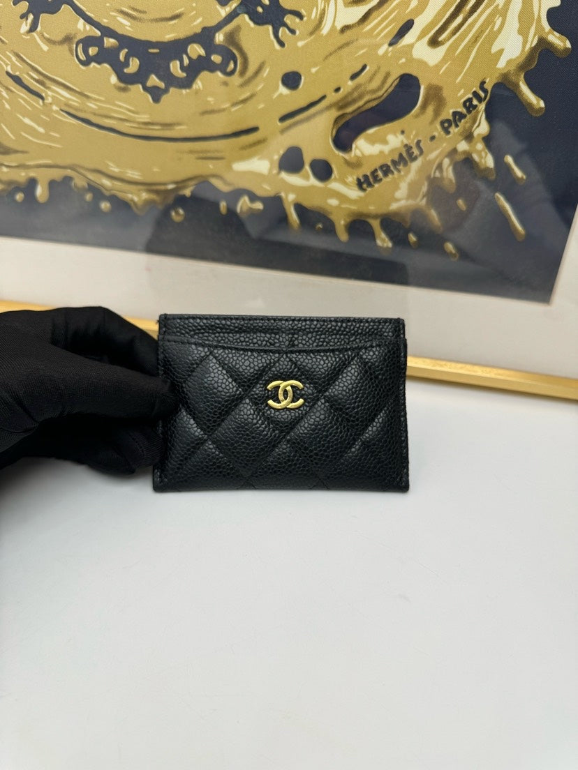 Chanel Black Caviar Quilted Cardholder Wallet