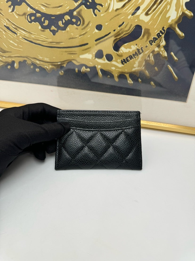 Chanel Black Caviar Quilted Cardholder Wallet