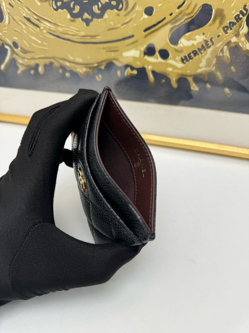 Chanel Black Caviar Quilted Cardholder Wallet