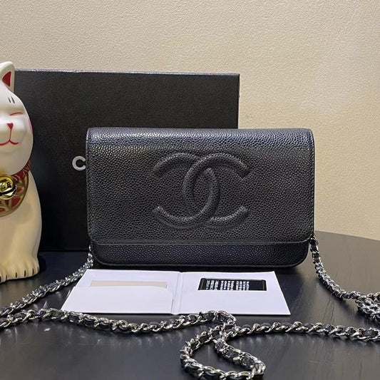 Chanel Black Leather Wallet on Chain Bag Medium