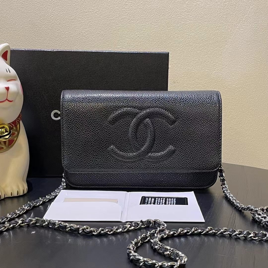 Chanel Black Leather Wallet on Chain Bag Medium