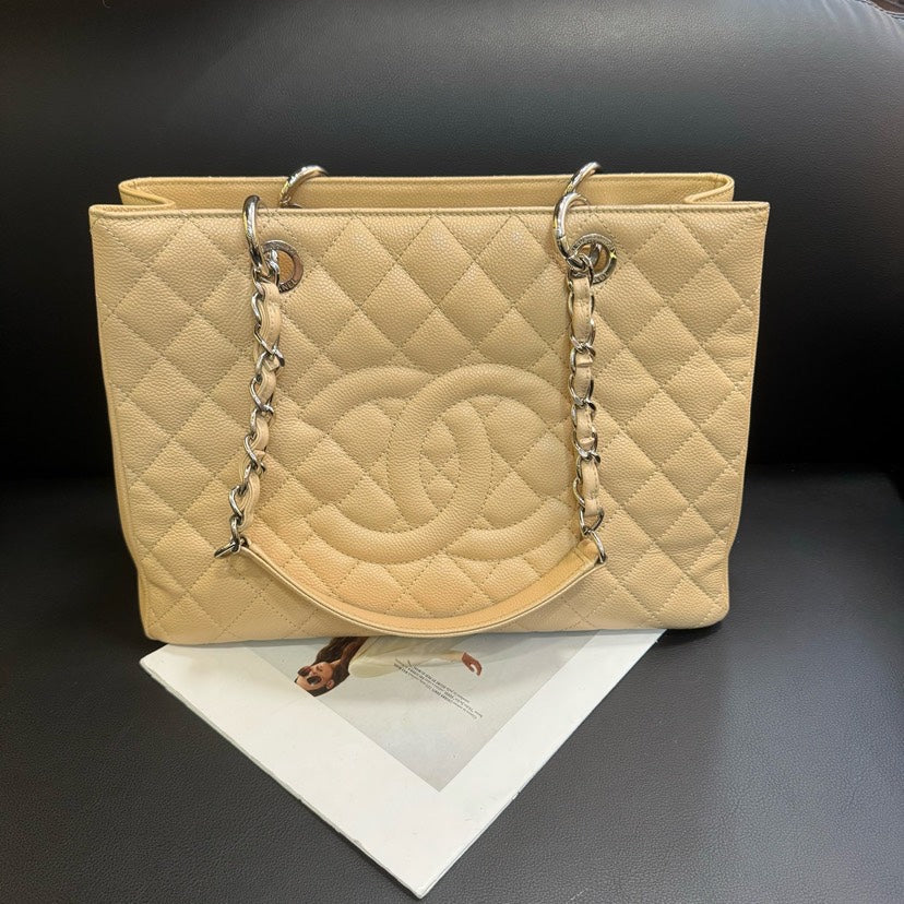Chanel GST Beige Caviar Quilted Leather Tote Bag 36x24.5x15cm