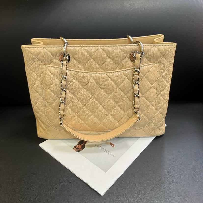 Chanel GST Beige Caviar Quilted Leather Tote Bag 36x24.5x15cm