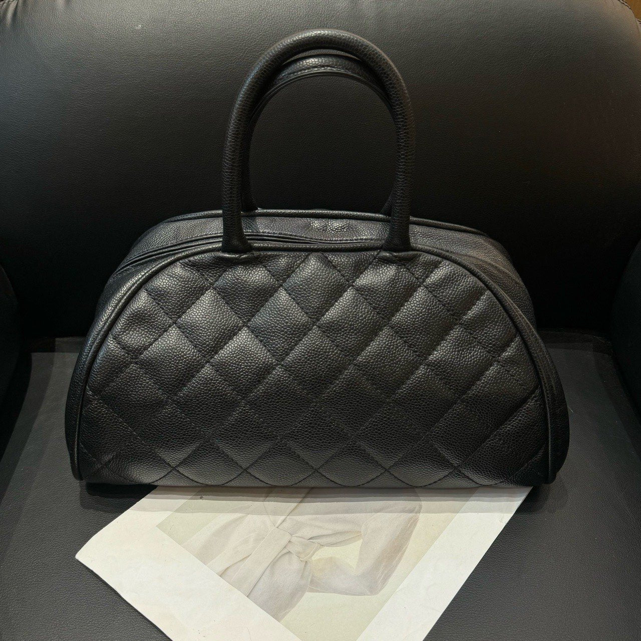 Chanel Black Quilted Caviar Bowler Bag Large