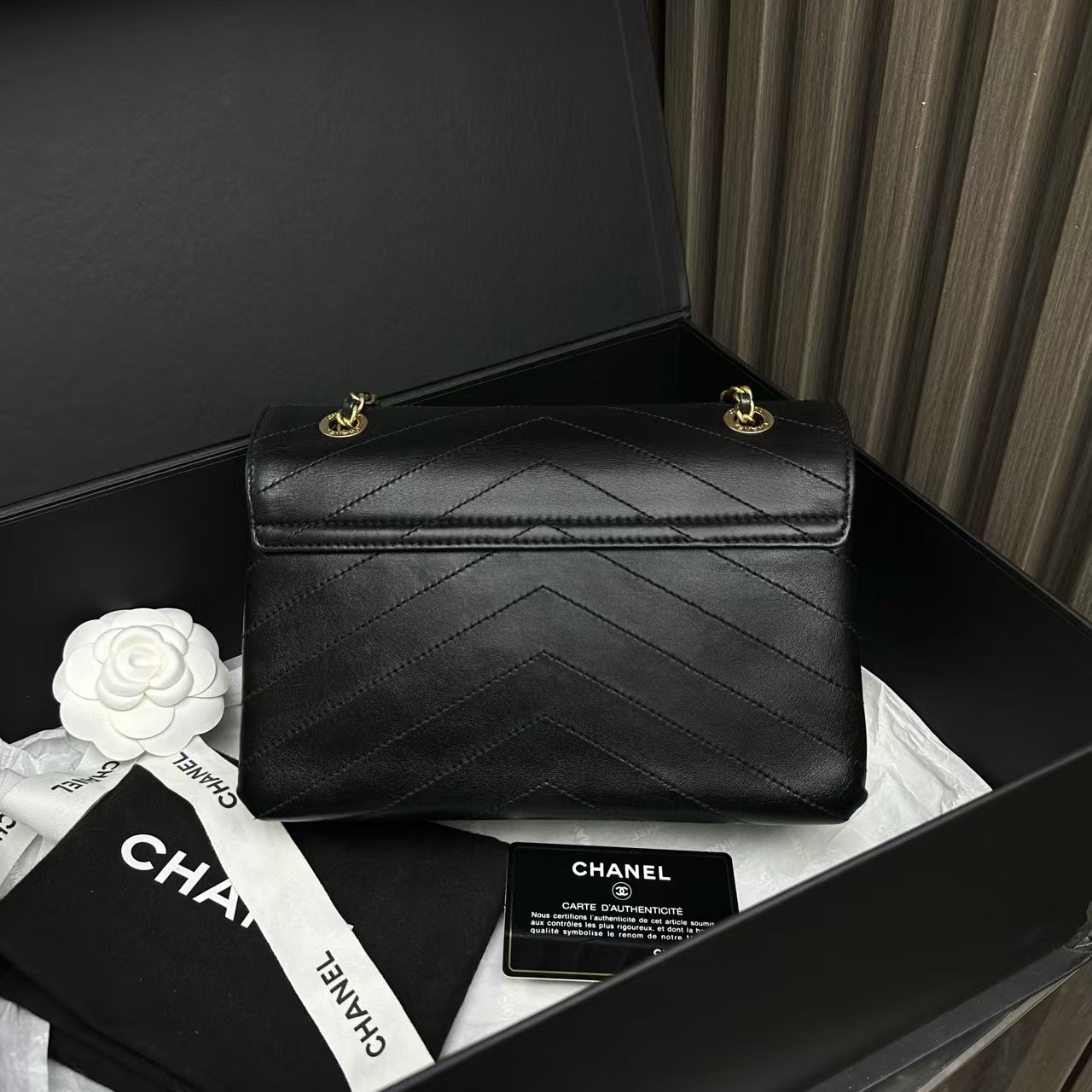 Chanel Black Leather Envelope Flap Bag Medium 2018