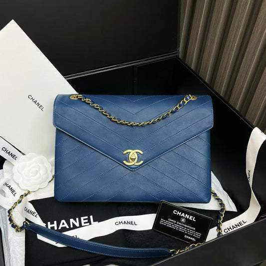Chanel 2018 Flap Bag Blue Leather Shoulder Bag Preloved