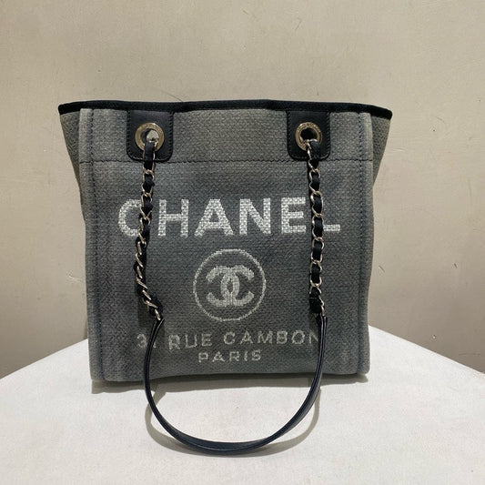 Chanel Deauville Tote Black PM Size Canvas Shoulder Bag